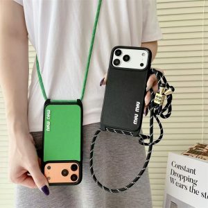 miumiu iphone ケース おすすめ ブランド iphone17pro max ケース ハイ ブランド ストラップ付き アイフォン 16 15 14pro携帯 ケース ブランド スマホケース 人気 女子