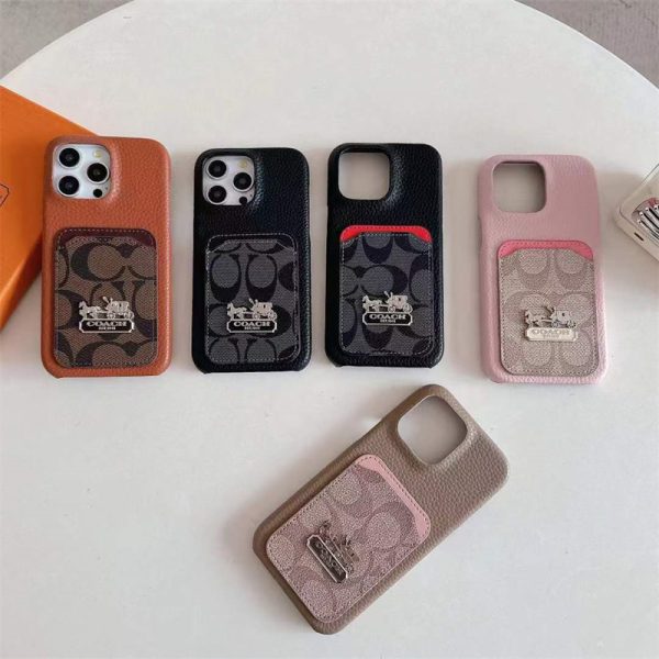 iphone17/17proケース coach スマホケース iphone16 pro max ブランド お 揃い カップル iphone15/14 pro ケース レザー iphone 13Pro 12 11proケース カード 収納 ハイ ブランド 人気 おすすめ - 画像 (2)