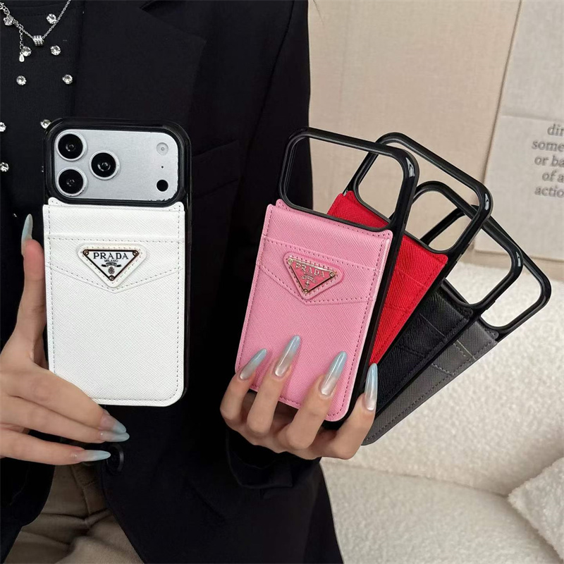 prada iphone ケース 背面 収納 iphone 17 pro ケース ハイ ブランド iphone 16 pro max ケース 韓国 カード ケース 付き iphone15/14pro ケース 携帯 ケース ブランド 流行り