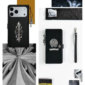 手帳 型 iphone17 ケース おすすめ ブランド クローム ハーツ iphone16pro/15 手帳 型 ケース ストラップ 付き iphone エアー ケース 流行り おすすめ iphone14/13/12/11 スマホケース メンズ かっこいい
