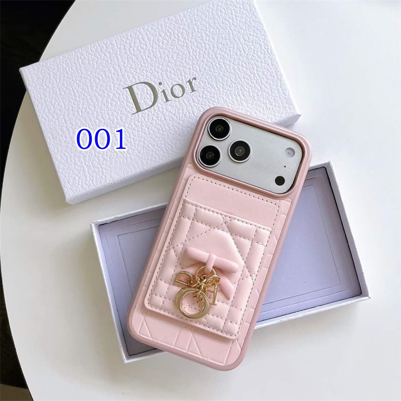 iPhone 18pro ケース【DIOR】風 LadyDior カードホルダー 付き magsafe dior iPhone17/16pro ケース 芸能人 スマホ ケース iPhone15/14 ケース リボン 付き iPhone13promax ケース ピンク 黒 - 画像 (3)