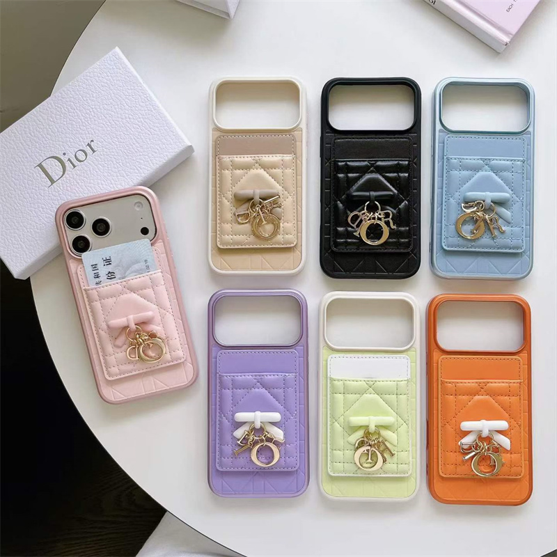iPhone 18pro ケース【DIOR】風 LadyDior カードホルダー 付き magsafe dior iPhone17/16pro ケース 芸能人 スマホ ケース iPhone15/14 ケース リボン 付き iPhone13promax ケース ピンク 黒